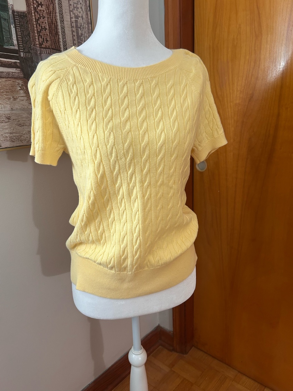 Talbots Petite Lemon Cable-Knit Short Sleeve Sweater